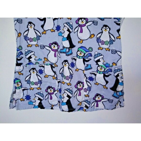 ScrubStar Nurses Shirt Penguins scrub top XS Penguin Lovers Cotton short sleeve - Picture 5 of 6
